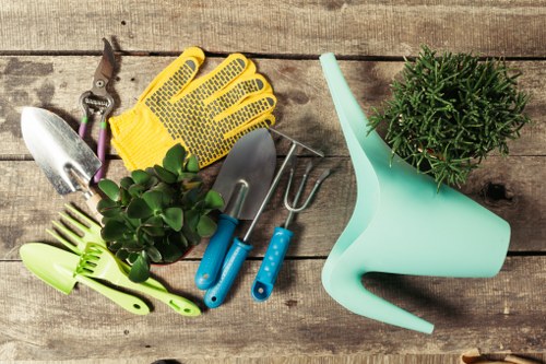 Gardener working on a Ruislip front garden near High Street